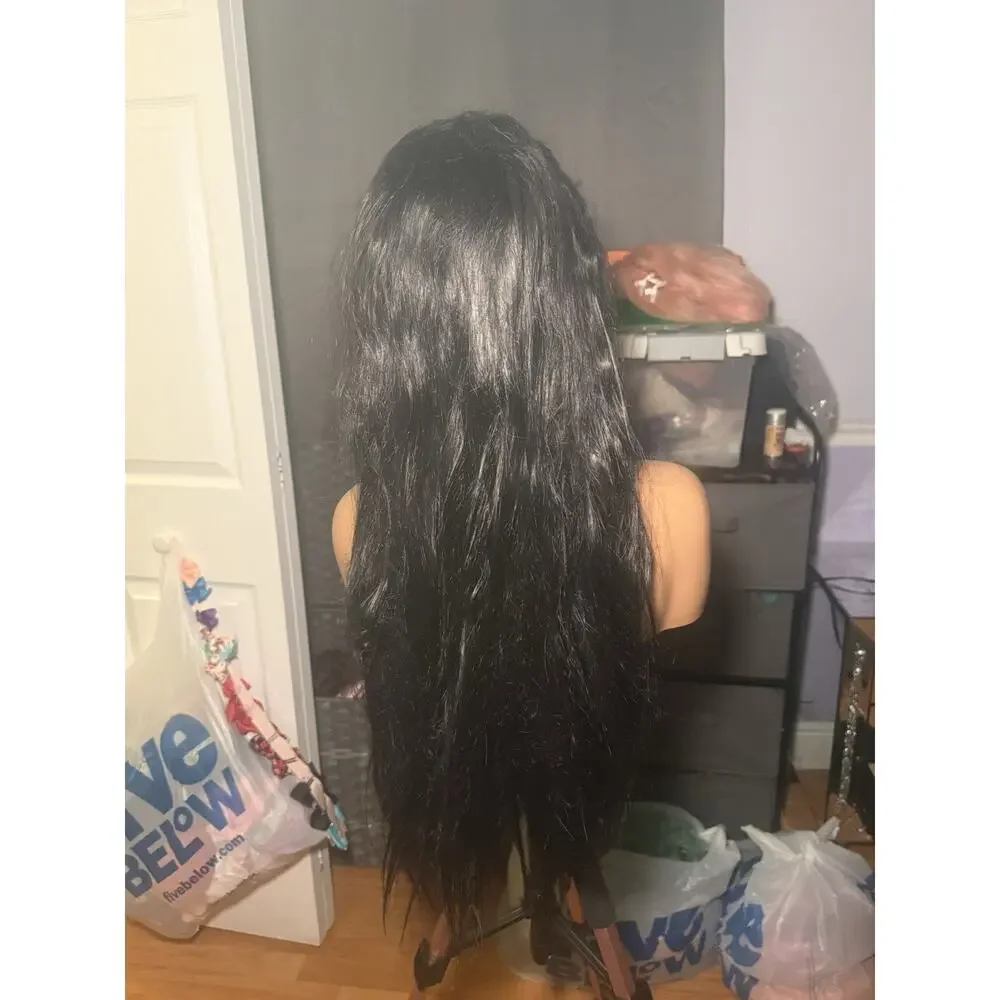13x6 Natural Black Human Hair Blend Wig 28-30” Pre-Plucked Baby Hairs